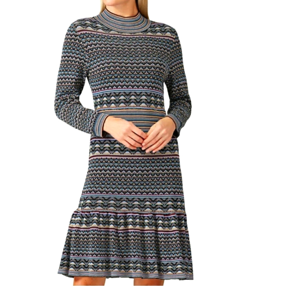 Shoshanna Etta Midi Dress Multicolored Ribbed Fit and Flare Women's Medium